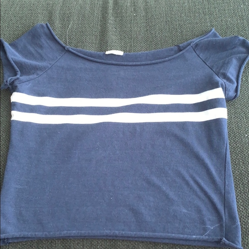 Brandy Melville blue and white off shoulder shirt